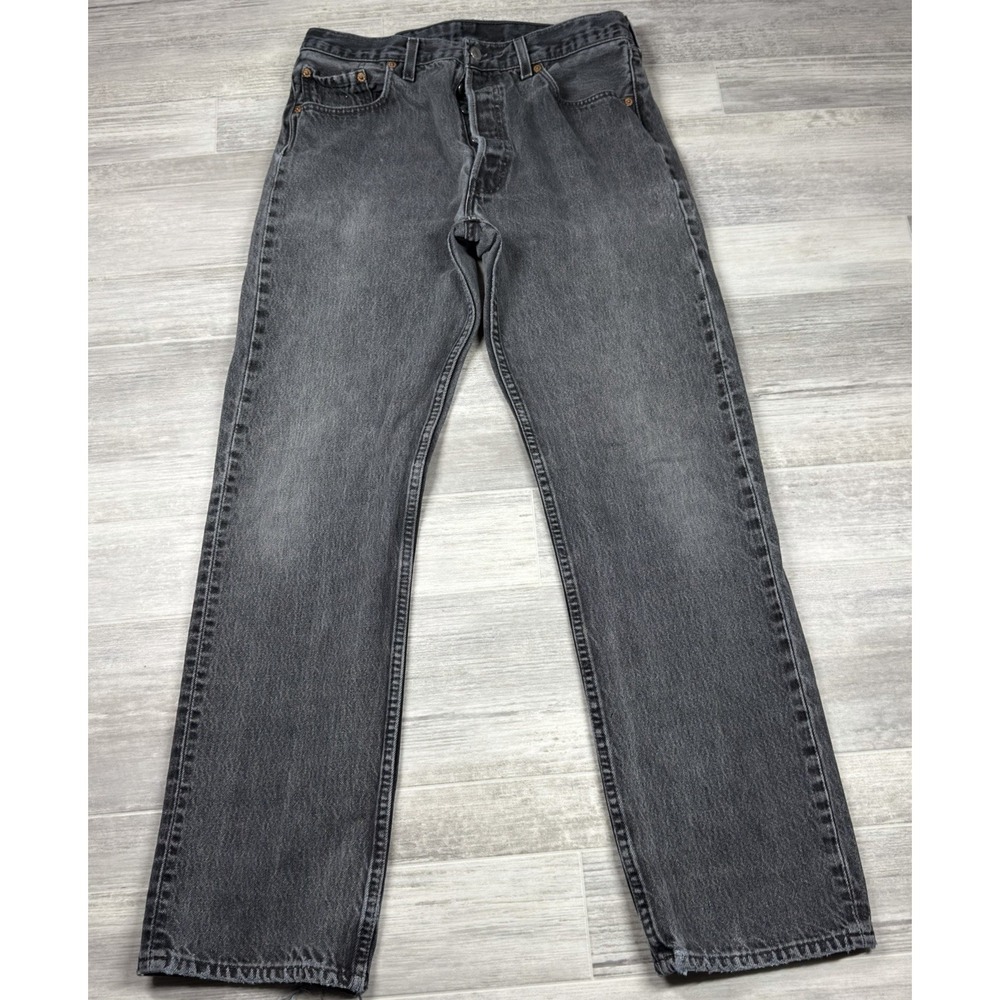 Vintage Levis 501 Jeans Men's 34x32 Faded Black Cotton Straight Leg Button Fly